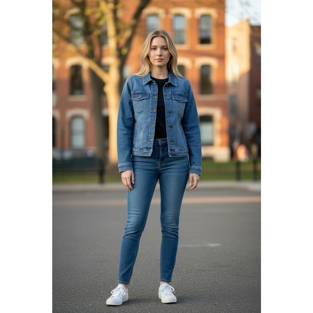 Social Standard Women's Long Sleeve Button Up Denim Jean Jacket Winnie Small